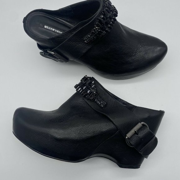 Vera Wang Lavender Label Shoes - Vera Wang Lavender Jerrica Black Leather Embellished Platform Wedge Clog 9.5 41
